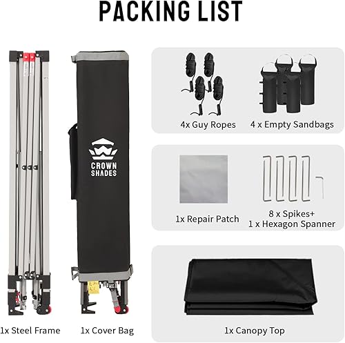 Miniatura 7 de CROWN SHADES - Toldo plegable instantáneo con bolsa de transporte para exteriores, 10 x 10 pies