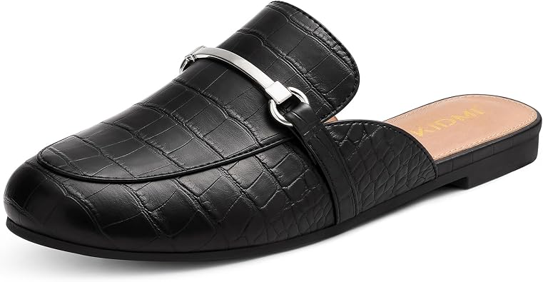 KIDMI Womens Buckle Mules Comfortable Dressy Flats Business Casual Loafers Slip On, Backless
