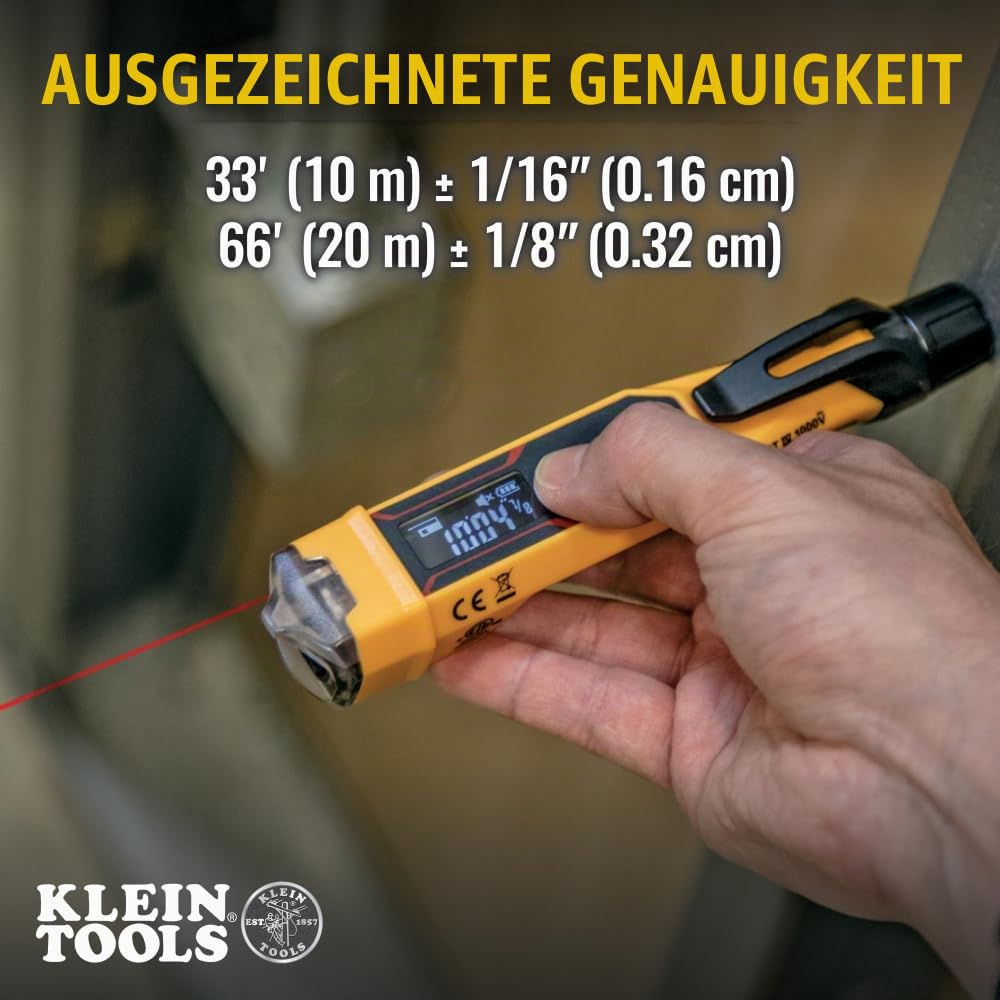 Klein Tools NCVT-6 | Spannungsprüfer berührungslos 12–1000V AC | Prüfstift mit Laser-Distanzmesser | LED & akustisches Signal | Auto-Abschaltung | Taschenclip | Profi-Spannungsdetektor