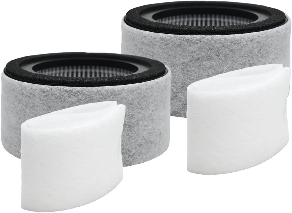 2-Pack，HS-1944 Replacement Filter Set Compatible with Crane EE-5067 Air Purifier, Activated Carbon 2-IN-1 4-Stage Filtration Pre-Filter (Washable)