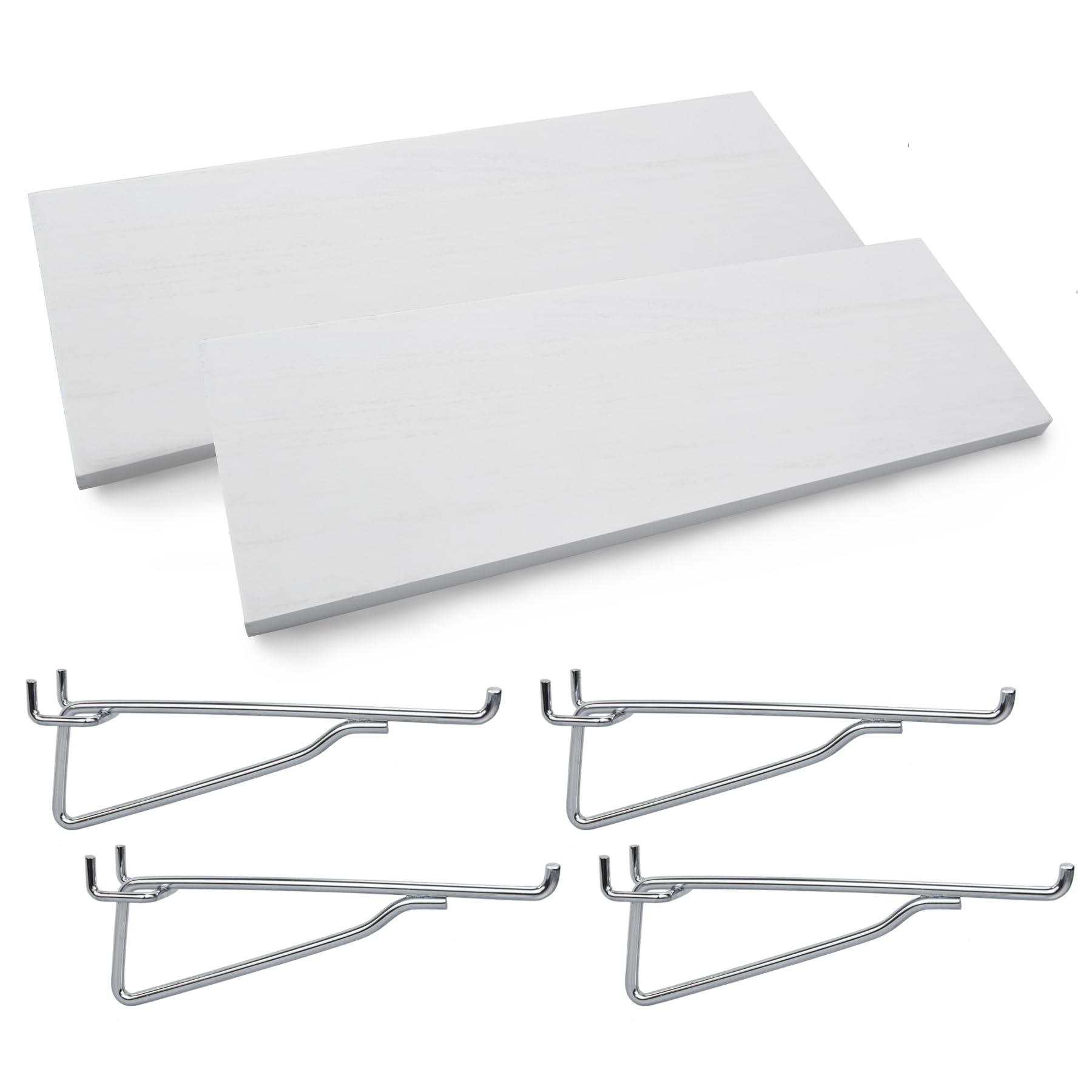 G.COREWhite Pegboard Shelves with Brackets 2 Pack, for 1/4" Peg Hooks Assortment Organizer Accessory Peg Board Shelf Assembly, Various Tools Storage Arrange System for Garage Craft Workshop Workbench