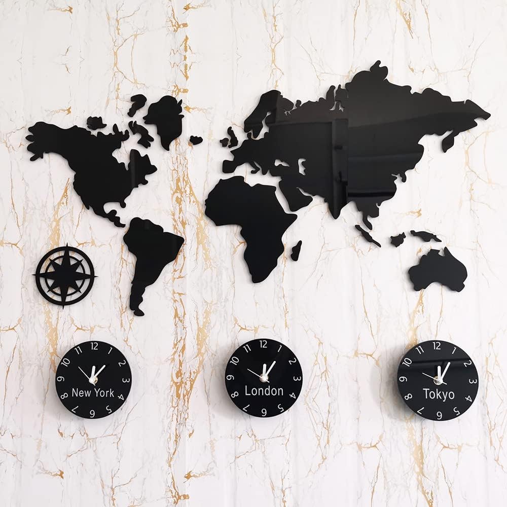 The Geeky Days World Map Large Wall Clock Personalized City Time Zone Battery Operated Silent Non Ticking Wall Watch Office Geographic Wall Art Decor (Custom Design)