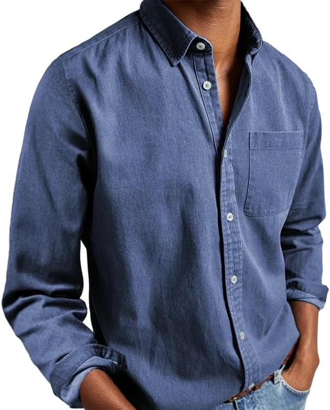 ceauros Mens Denim Shirt Long Sleeve Button Down Shacket Work Western Shirts Regular Fit Cowboy Casual Blouse