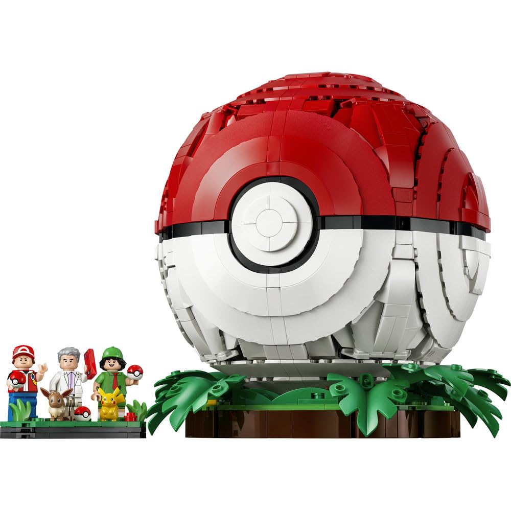 LEGO Pokémon Kultowy Pokéball z Trenerami 72154 | Kolekcjonerski model Pokéballa, duży zestaw klocków dla dorosłych, prezent dla fana gry, gamingowa dekoracja, 2386 elementów