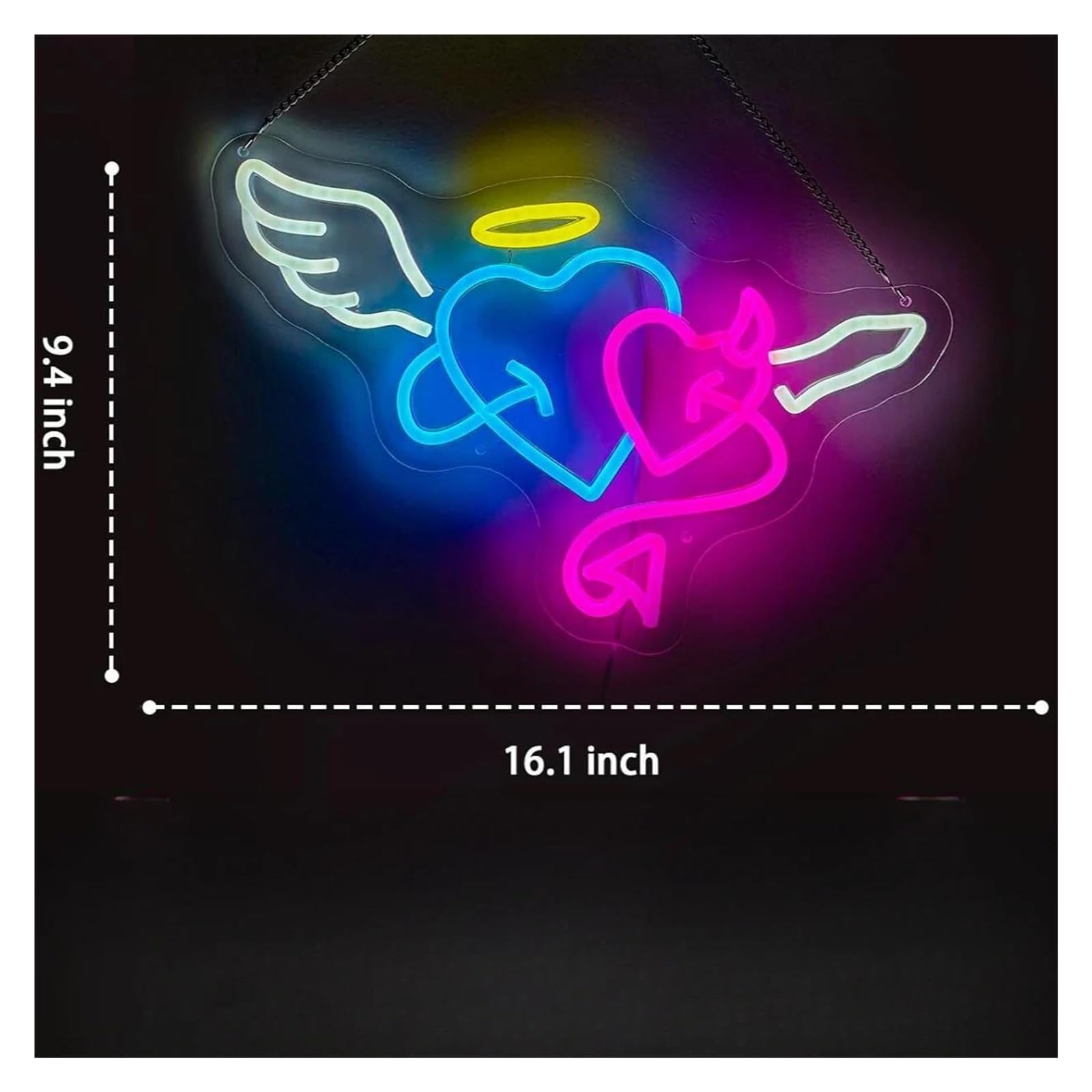 Wiszące neony artystyczne Anioł Diabeł Neon Serce Led Light Możliwość Przyciemniania USB Do Sypialni Bar Party Salon Ślub Walentynki Dekoracje Ścienne