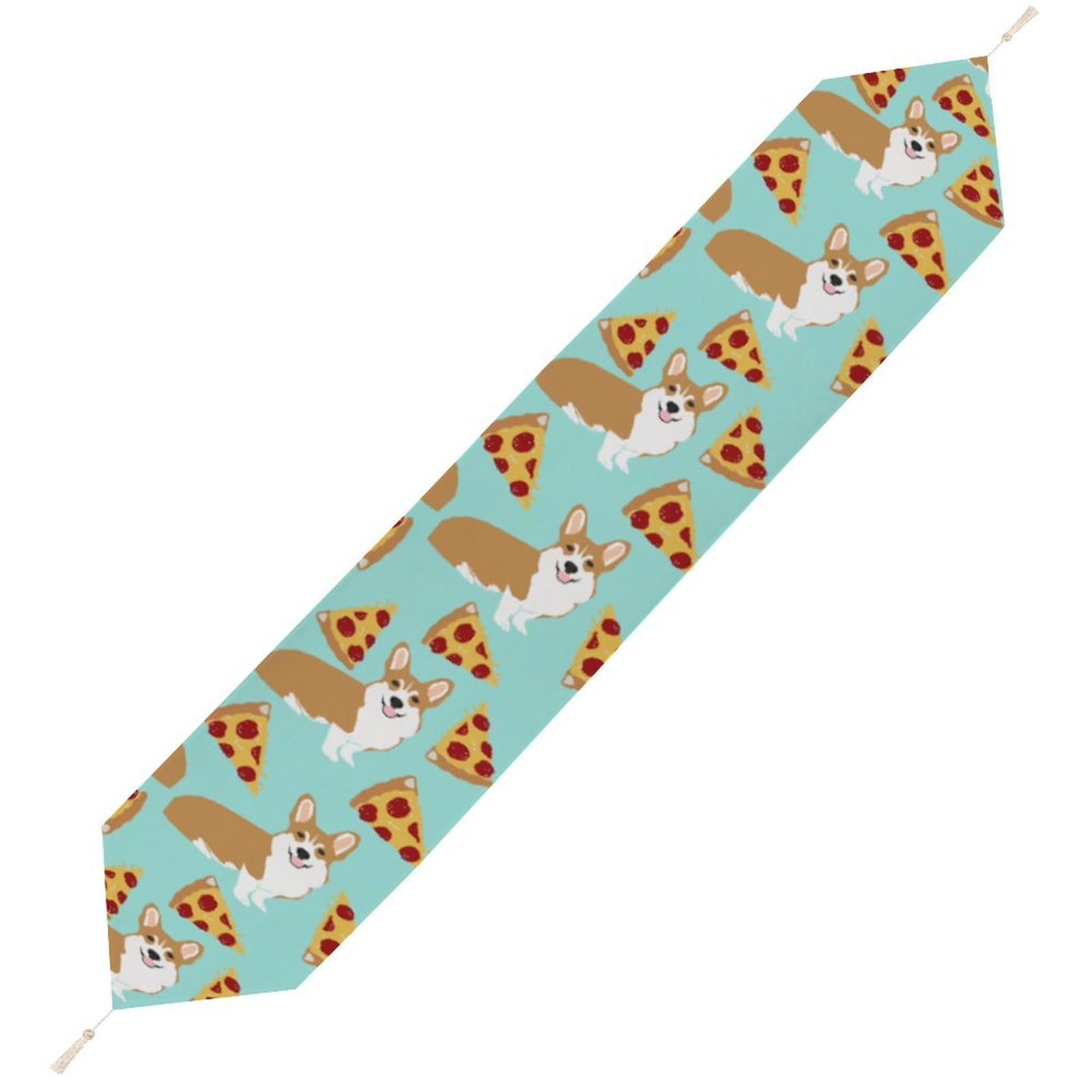 JZemdybill 200*33cm Table Runner with Tassel, Corgi Table Runner, Table Decoration for Kitchen, Party, Restaurant