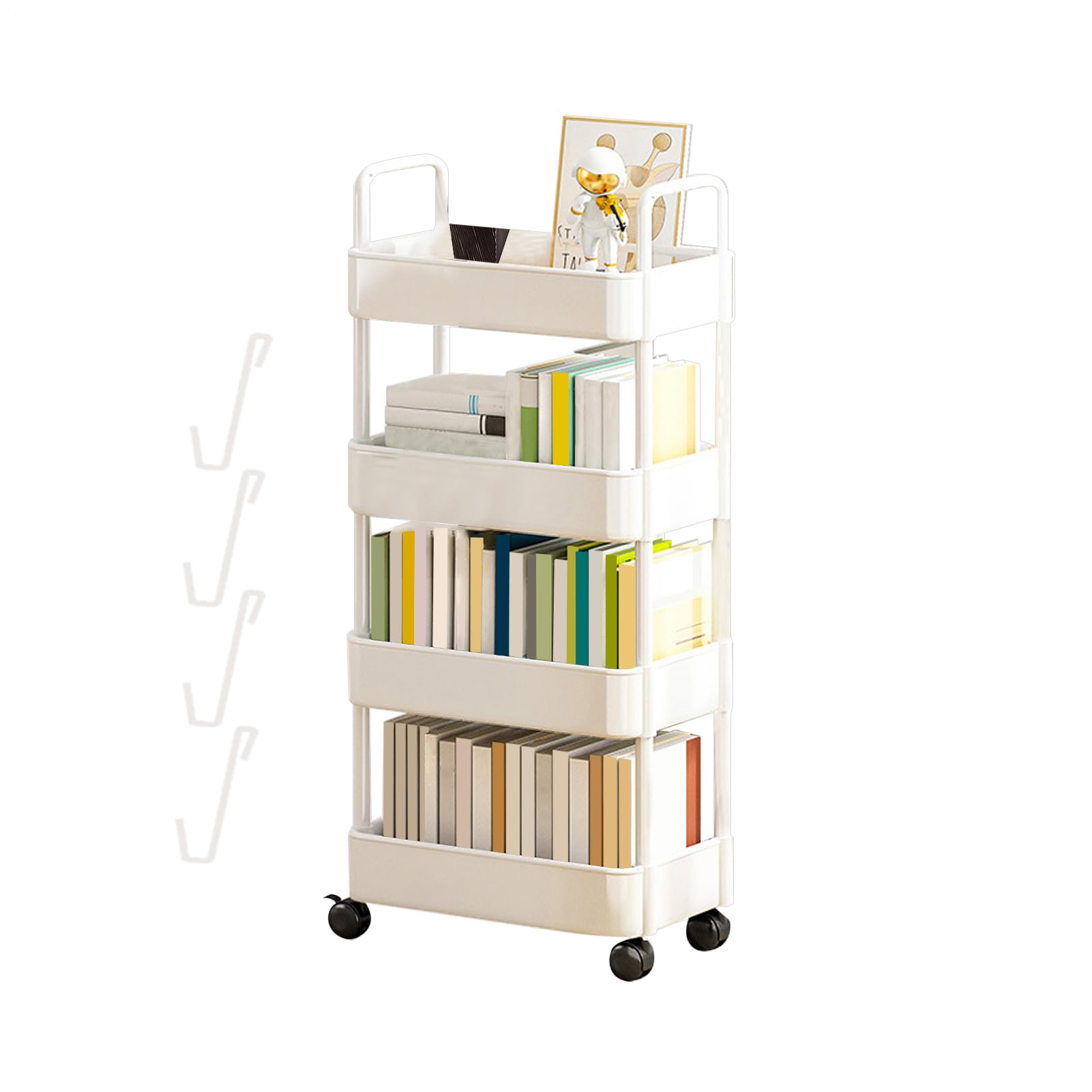Rollbarer Bücherwagen, Aufbewahrungswagen für Bücher, Snacks, Aufbewahrung, mobiler Organizer für Küche, Schlafzimmer, Wohnzimmer