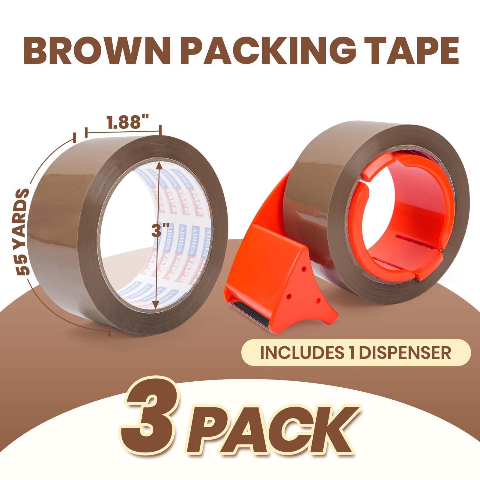 ADHES 3 Rollos Cinta De Embalar Marrón Con Dispensador, 48 MM X 50 M, Cinta Embalaje Para Paquetes, Cajas, EnvíOs, Mudanzas, Precinto Embalar Adhesivo