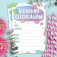 Vista 2 de Puntos de acuarela – Invitaciones de fiesta de cumpleaños – Estilo de relleno (20 unidades) con sobres