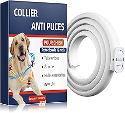 Collare Antiparassitario per Cani con Oli Essenziali Naturali, Antipulci per Cani Impermeabile e Regolabile, Protezione 12 Mesi contro Pulci e Zecche, per Tutte le Taglie