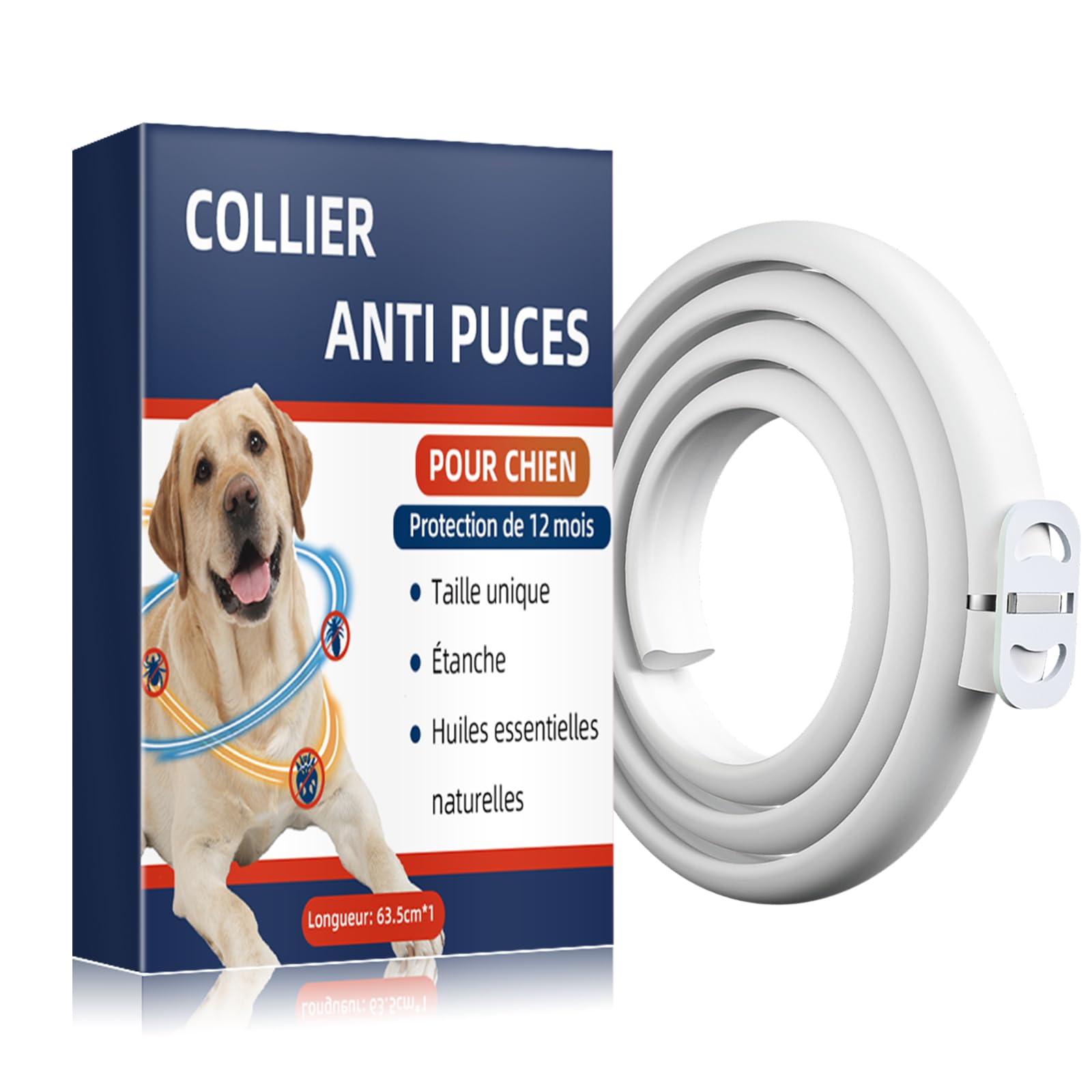 Collare Antiparassitario per Cani con Oli Essenziali Naturali, Antipulci per Cani Impermeabile e Regolabile, Protezione 12 Mesi contro Pulci e Zecche, per Tutte le Taglie - 1