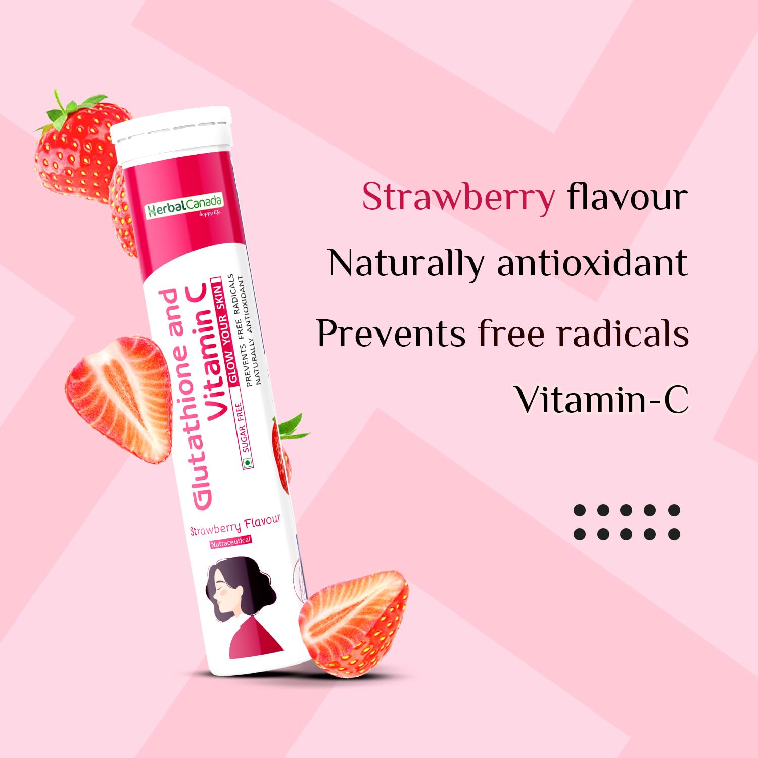 Herbal Canada Glutathione & Vitamin C Effervescent Tablets | 4000mg for  Glowing Skin, Detox, Immune Support & Energy | Sugar-Free Strawberry Flavor 