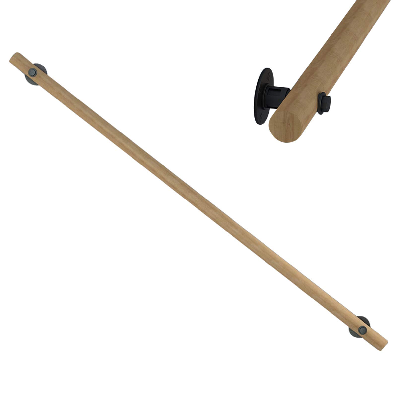 Protection Stair Handrails With Fittings - Handrails for Elderly，Non-slip Wooden Handrail - 50~300cm Handrail Kit，Indoor Attic Safety Handrails - With Iron Bracket (Size : 120cm)