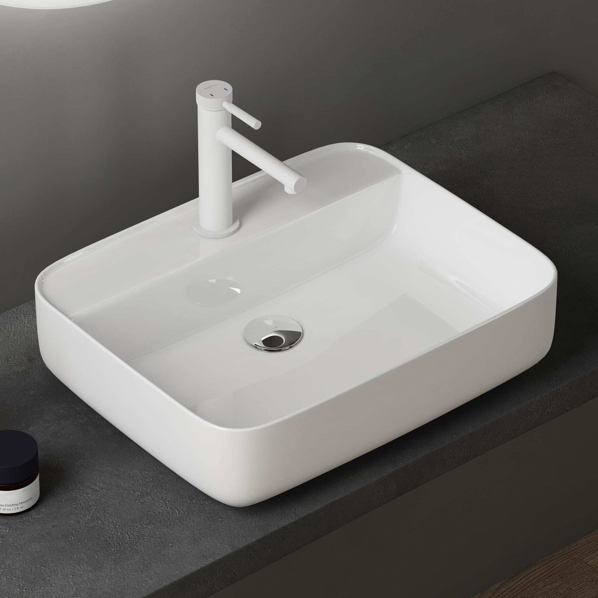 doporro Lavabo da Appoggio 50x40x13,5cm, Lavandino Bagno Brüssel107 in Ceramica con Nano Rivestimenti inclusi, Bianco