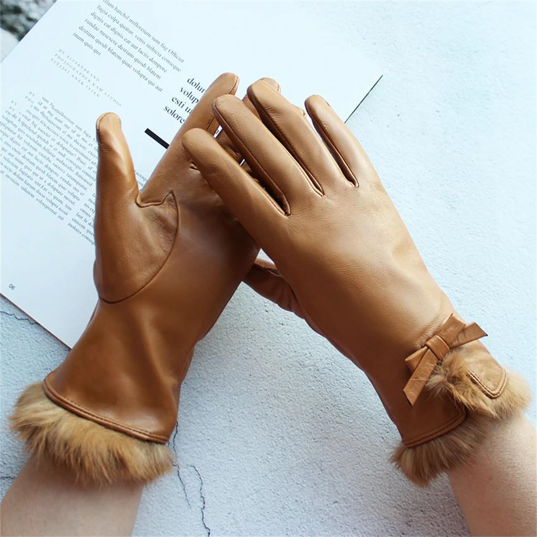 Gants d'hiver chauds pour femme avec doublure en cuir véritable pour conduite et moto
