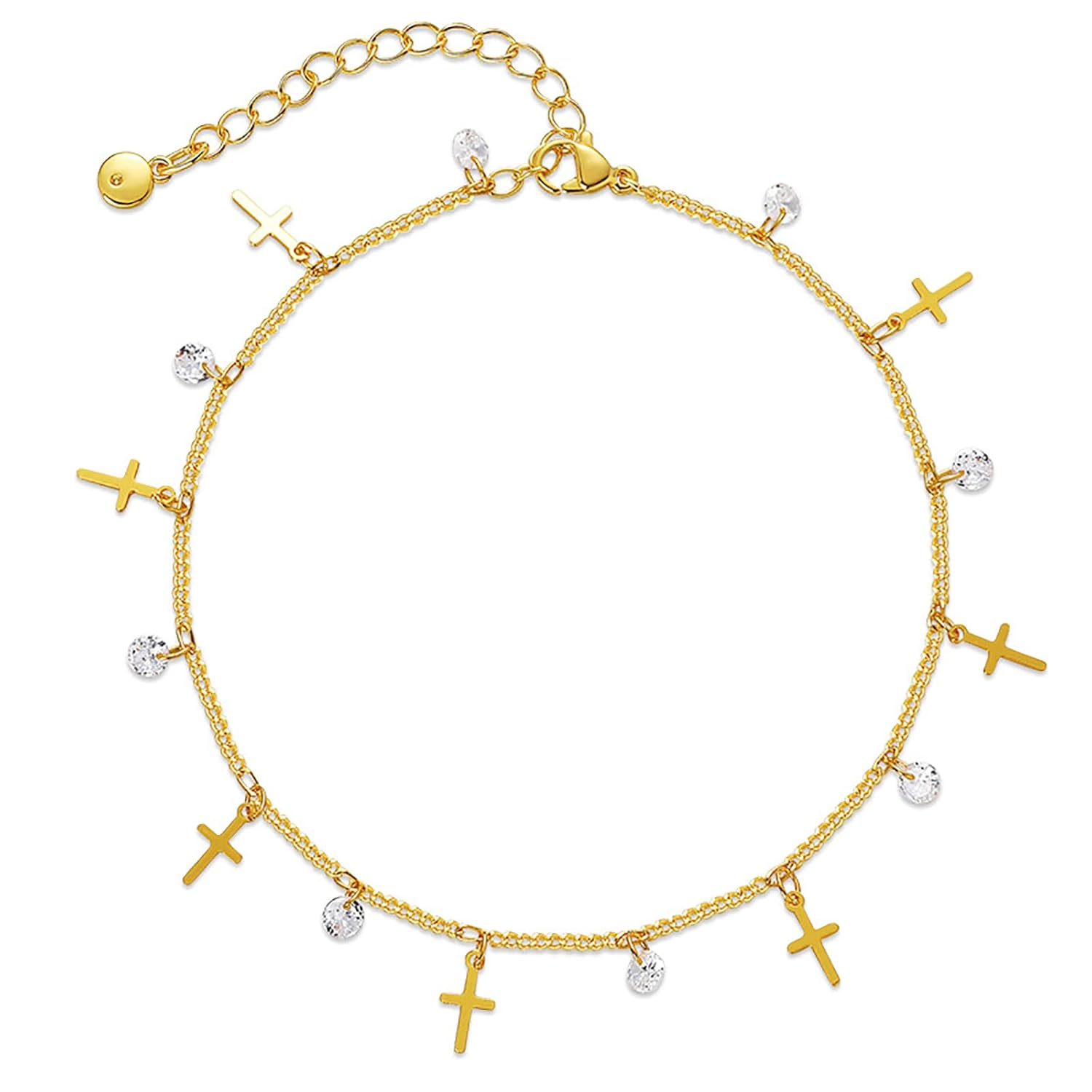 Cross Anklets for Women 18 Gold Plated Dainty Gold Cross