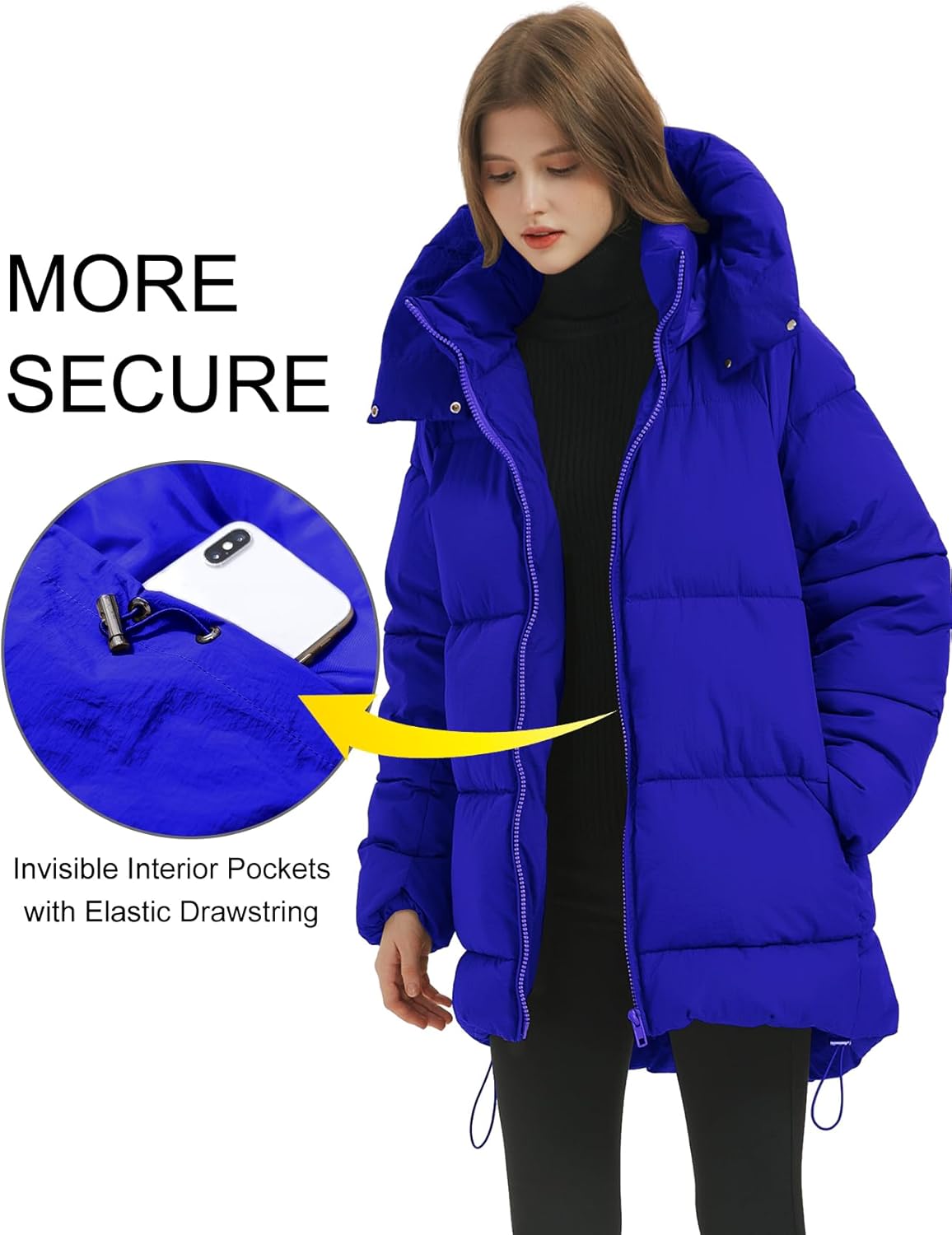 COZYPOIN Womens Hooded Quilted Puffer Jacket Mid-Length Thicken Waterproof Down Padded Warm Coat Winter Outerwear