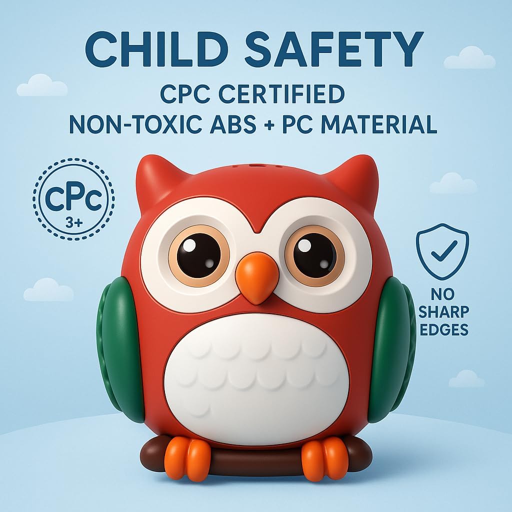 3D Owl Night Light for Kids - Motion Sensor LED Night Lamp with Magnetic Mount, 3 Modes (Steady/Motion-Activated/Fade), Rechargeable Type-C, Child-Safe Nursery Wall Light for Bedroom, Hallway (Red)
