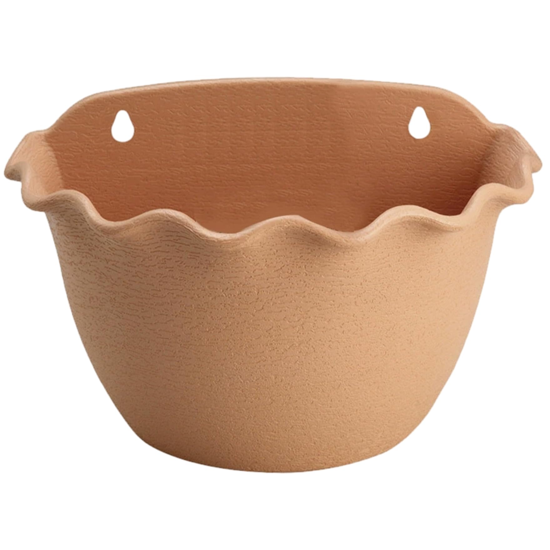 Hperu Wall Hanging Planter, Hanging Planter with Hooks Wall Mounted Wavy Edge, Eco-Friendly Plastic Bucket Garden Pot for Railing Indoor Outdoor, Light Brown