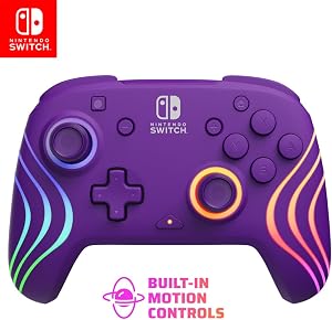 PDP Afterglow Wave Wireless Pro Controller with Full Motion for Nintendo Switch, Nintendo Switch – OLED Model, 8 RGB LED Lighting Zones, 30 Foot Range, 20 Hour Rechargeable Battery Purple