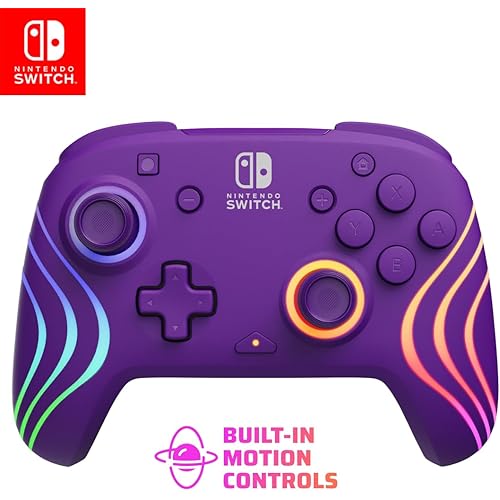 PDP Afterglow Wave Wireless RGB Gaming Controller - Nintendo Switch/Switch Lite/Switch - OLED Model, Nintendo Switch 2, LED Lighting, Rechargeable Battery - Purple