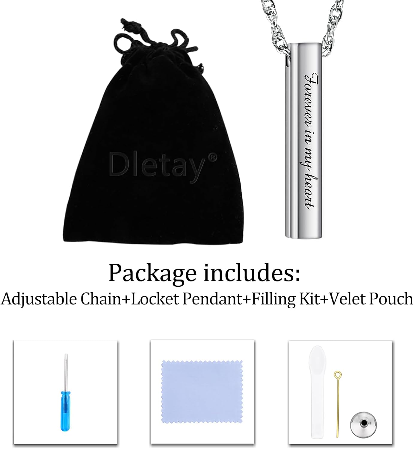 Dletay Urn Necklaces for Ashes Memorial Cremation Necklace Stainless Steel Necklace for Ashes of Loved One Urn Pendant Keepsake Ashes Necklace Jewelry for Women Men -Forever in my heart - Image 7