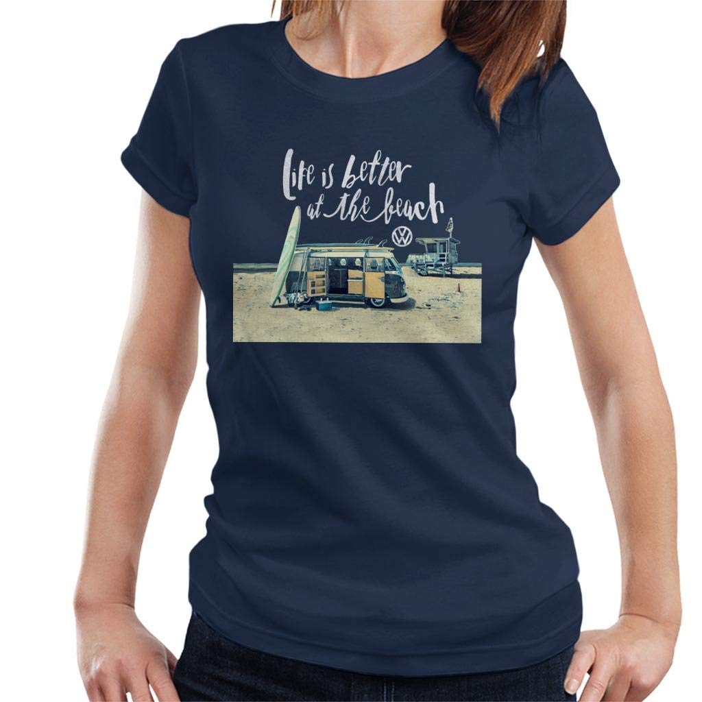 Volkswagen Life is Better by The Beach Camper Women's T-Shirt Navy Blue