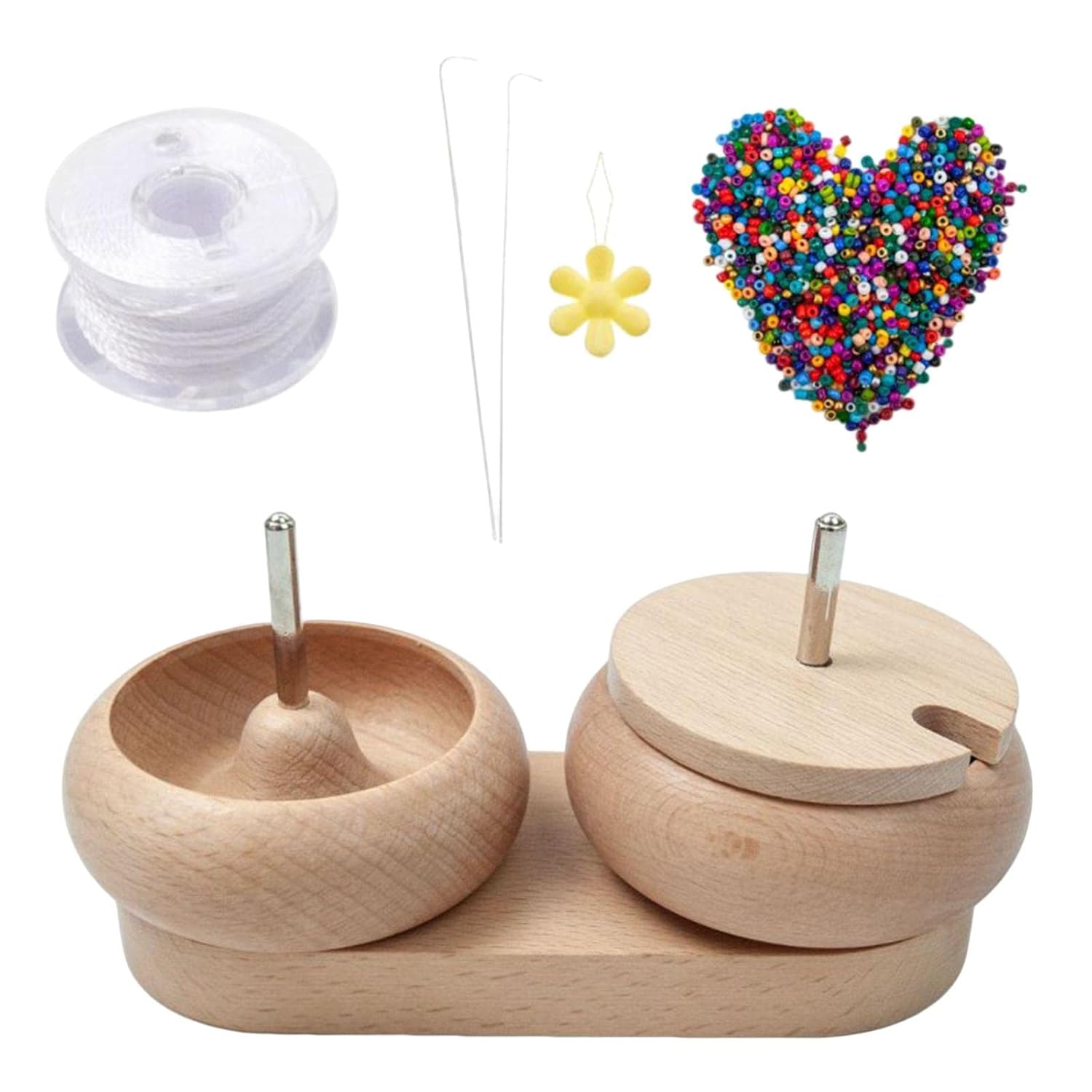 Wooden Bead Spiner DIY Jewelry Tool Spiner Beads Loader Adjustable Speed Sewing Thread Beading Bowl for Workshop Crafts Projects