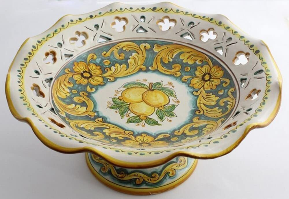 Generico Centrotavola alzata grande in ceramica siciliana giallo e verde di santo stefano di camastra decorata a mano Limoni Art 3