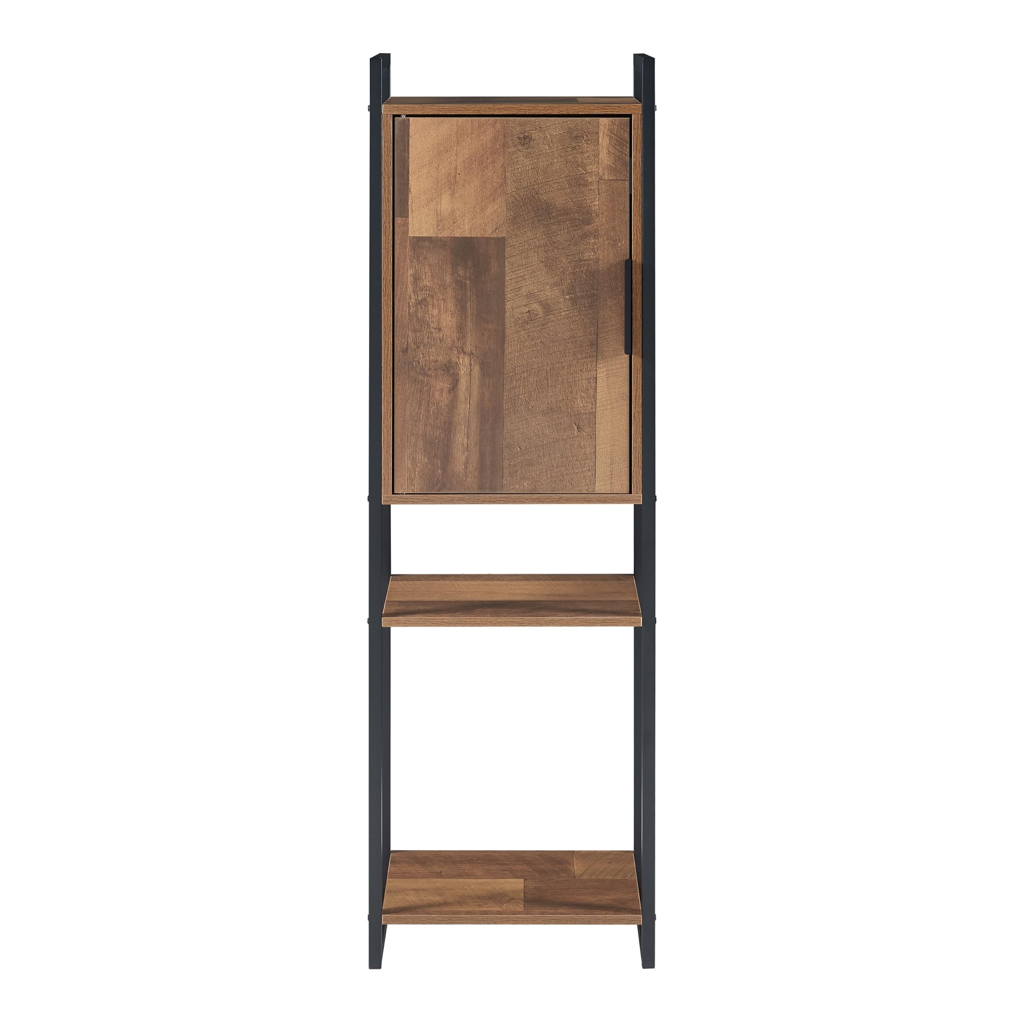 [en.casa] Armadio da Bagno Mobile Basso da Terra per Bagno Arredo Bagno per Stoccaggio con Anta e Ripiani 115 x 35 x 25 cm Nero/effetto Legno Intarsiato color Noce
