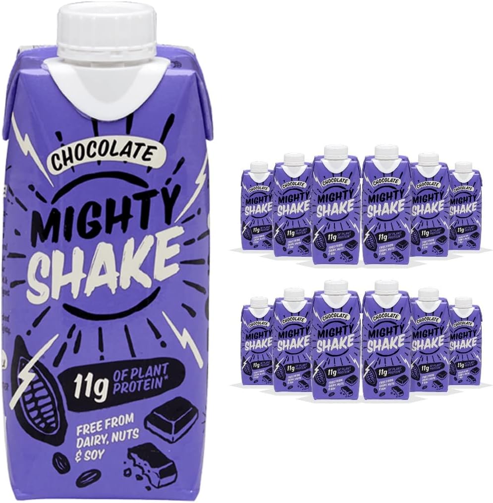 MIGHTY PEA Chocolate Shakes | 100% Vegan, Dairy & Gluten Free Milkshake Alternative | No Refined Sugar | Plant Based | High Protein | 330 ml | 12 Cartons