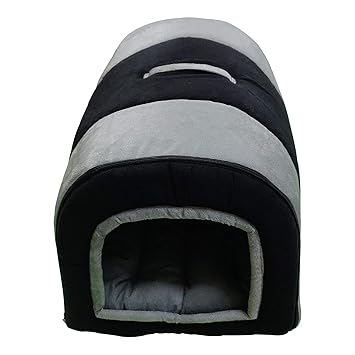 Mellifluous Velvet Cave Shape Dual Colour Bed for Cat (L, Grey-Black)