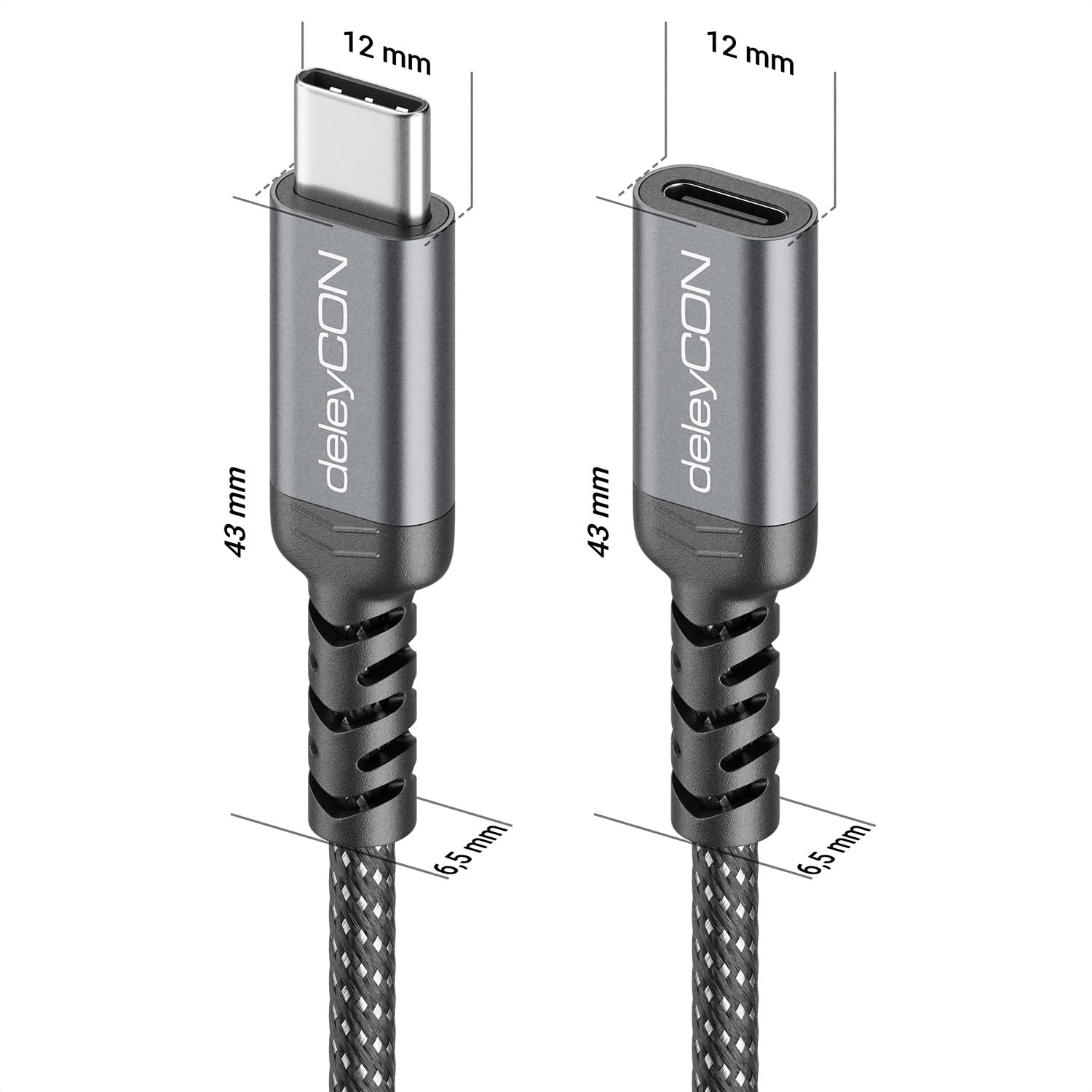 deleyCON 1m Prolunga USB-C 100W per Ricarica Rapida - Cavo PD 3.0 di Ricarica e Dati per iPhone 17 16 Pro Max Air Galaxy A16 A56 S25 S24 iPad MacBook Tablet Notebook