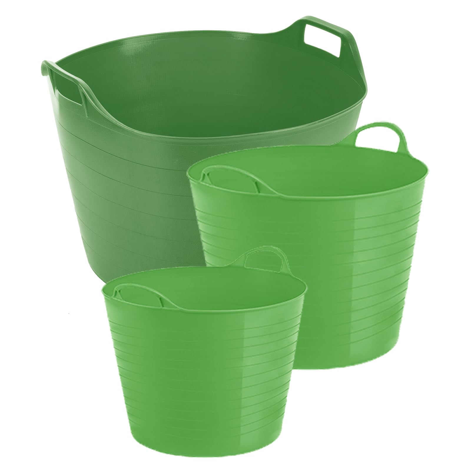 M1ss Lime Green Set Of 26L Litre, 42L Litre, 75L Litre - Robust Versatile Multipurpose Flexi Tub – For Garden Home Flexible Plastic Storage Container Bucket Tub Trugs Horse Feeder Flex Tub