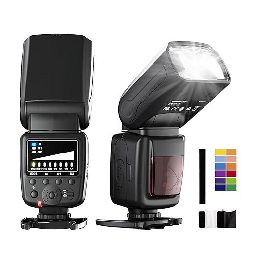 PHOTOOLEX Camera Flash for Canon Nikon Sony Panasonic Olympus Fujifilm Pentax Sigma Minolta Leica and Other SLR Digital and Digital Cameras with Single Contact Hot Shoe