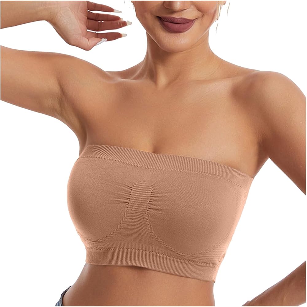 Lpmadey 1 Pieces Women's Push Up Tube Top Bandeau Strapless Bras Seamless Stretchy Chest Wrap Strapless Bra for Big Bust Beige at Amazon Women's Clothing store