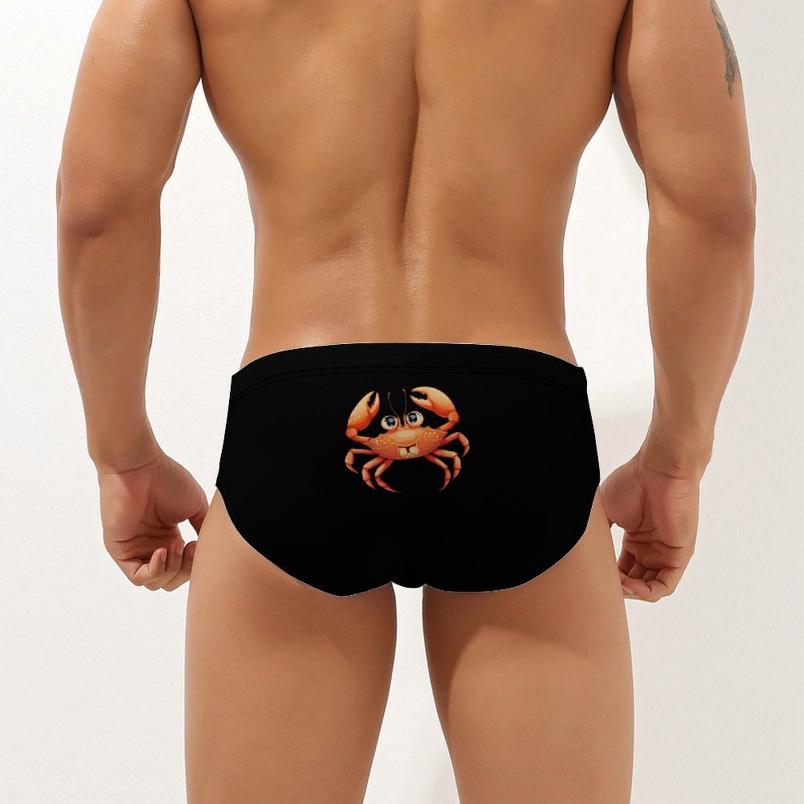 Boston Crab Mens Swim Briefs Bikini Swimwear Print Beach Shorts Sexy Swimsuit M