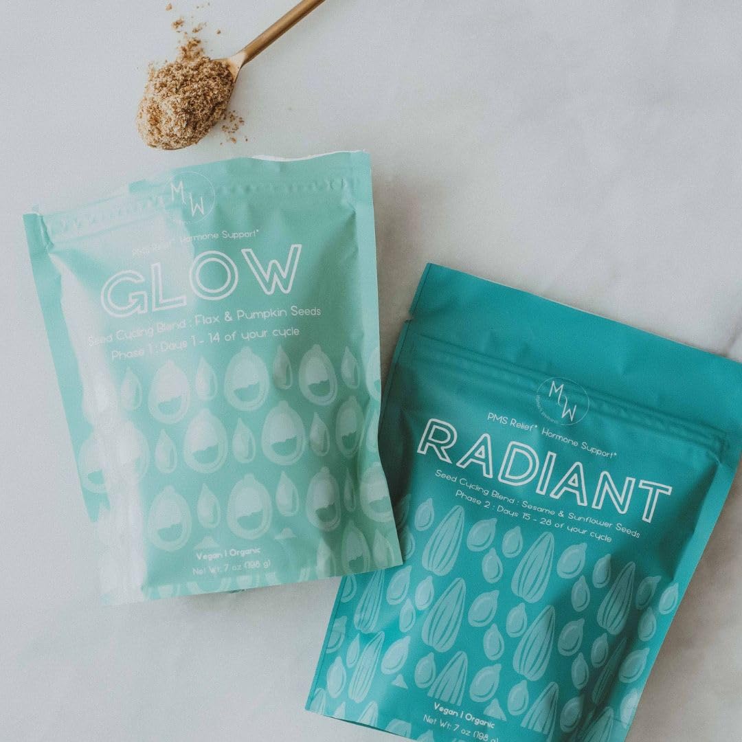 Glow & Radiant Seed Cycle Kit | PMS Support | Organic Seed Cycling | Natural Hormone Balance | Ease Cramps | Mitigate Cycle Symptoms | Vegan Supplement