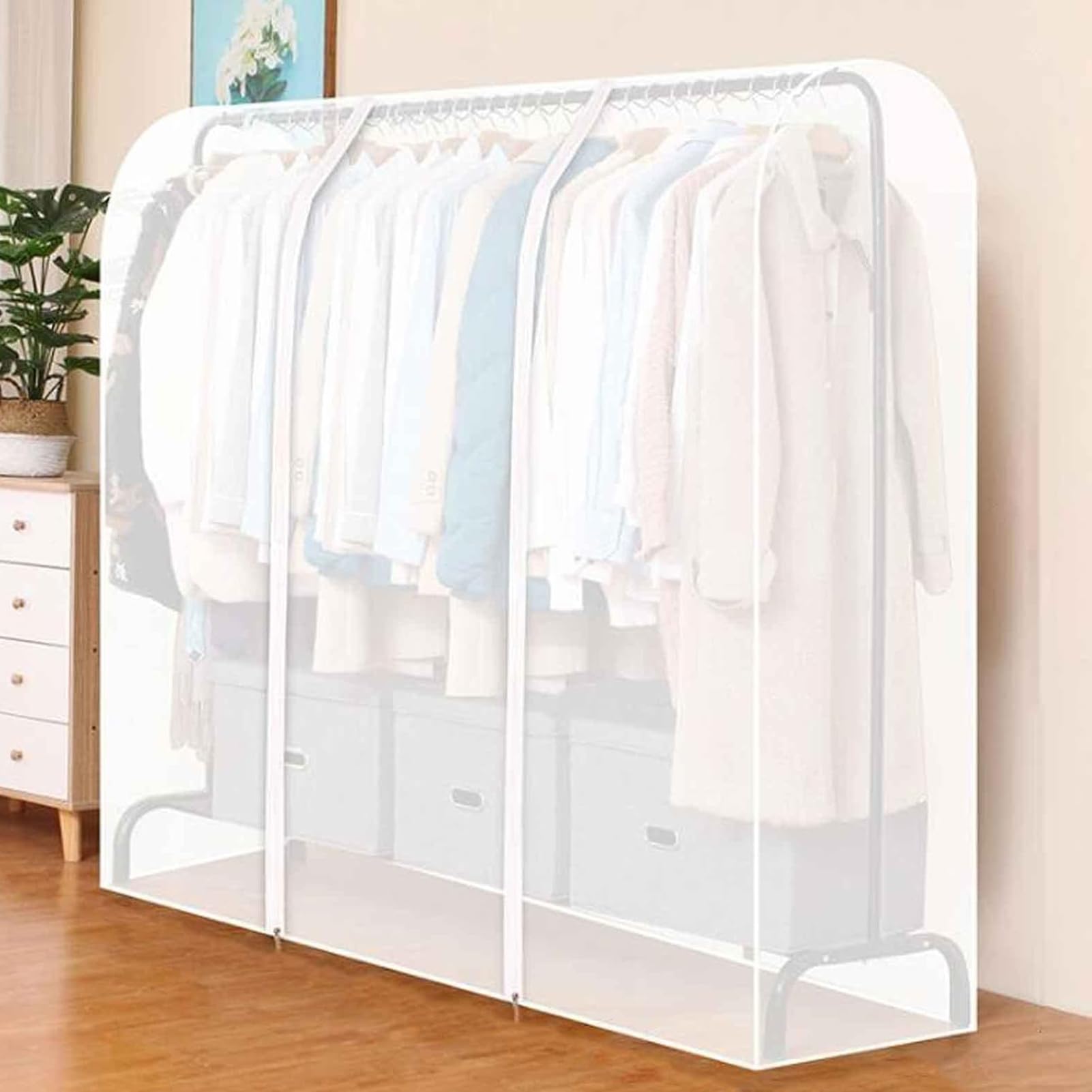 FGXHHS Garment Rail Covers Storage Bag - Double Zipper, Clear, Waterproof & Dustproof for Hanging Coat Racks Protection