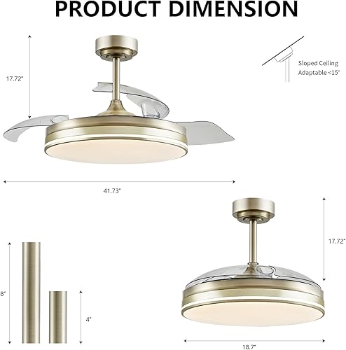 Miniatura 8 de Ventiladores de techo de 42 pulgadas con luces con control remoto regulable con motor reversible y 3 cuchillas retráctiles 300040006000K (bronce)