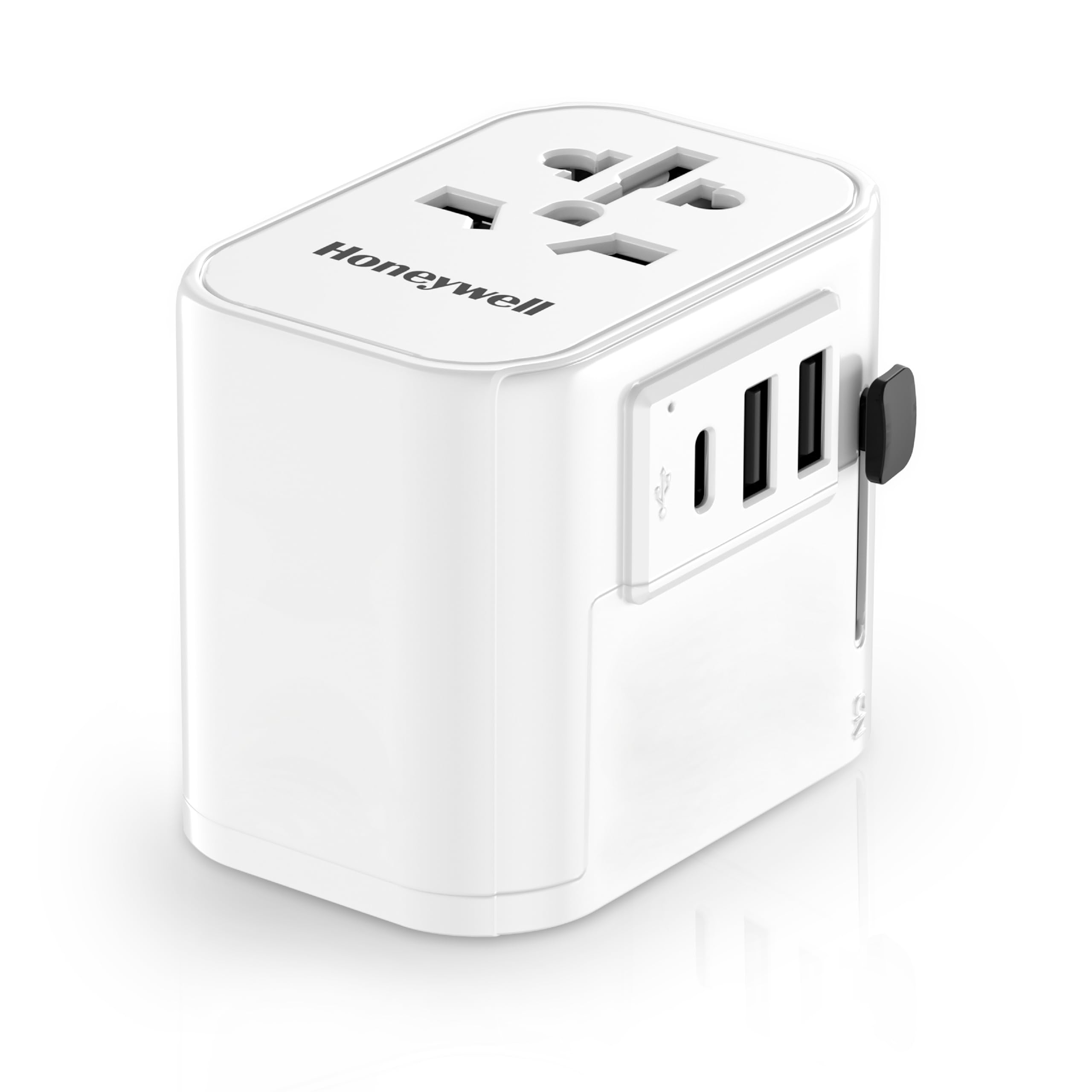 Honeywell Universal World Travel Adapter with 2xUSB Ports,1xTypeC PD30W Port,4-in-1 Worldwide Wall Charger for EU,US,UK & CN, Perfect for Laptop,Cell Phones, Cameras, 3 Years Manufacturer Warranty