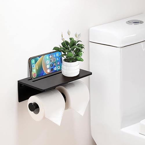 Miniatura 9 de Smarthome - Soporte de papel higiénico con estante para teléfono, dispensador de papel higiénico autoadhesivo de aluminio para mega rollo, soporte
