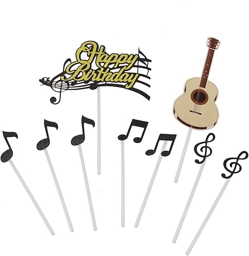 Miniatura 4 de Honbay Juego de 9 decoraciones para tartas de cumpleaños, guitarra, música, fiesta, tartas