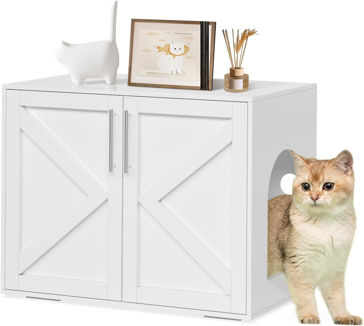 IDEALHOUSE Cat Litter Box Enclosure,Hidden Litter Box Furniture for Cats,Wooden Litter Box Enclosure Furniture,Side End Table
