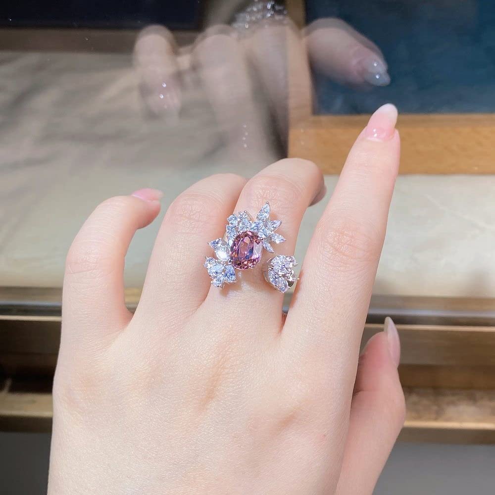 Anello In Argento Sterling 925,Anelli In Argento Sterling Donna 925 Fiore Tondo Anelli Regolabili In Zircone Arancione Zircone Micropavimentato Anelli Regolabili In Argento Anello Di Fidanzamento An