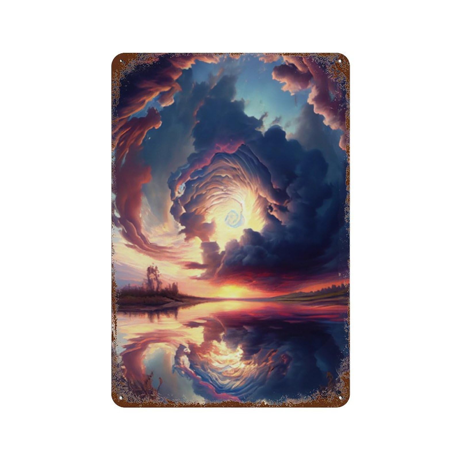 Stunning Sunset Reflections Rust Effect Tin Sign 11.8"x7.9", Vintage Wall Decor for Pub, Kitchen And Man Cave Decor