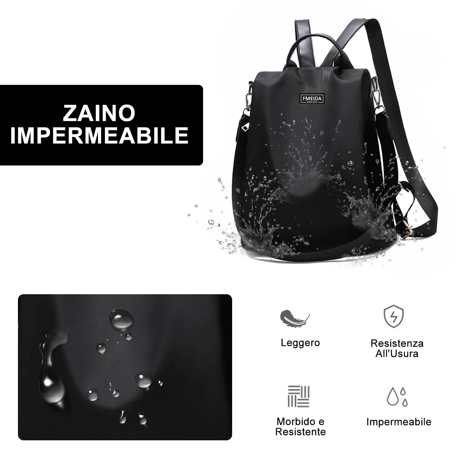 Fmeida Zaino Donna Antifurto Moda Borsa Donna con Tracolla Borse Zainetto da Viaggio Impermeabile