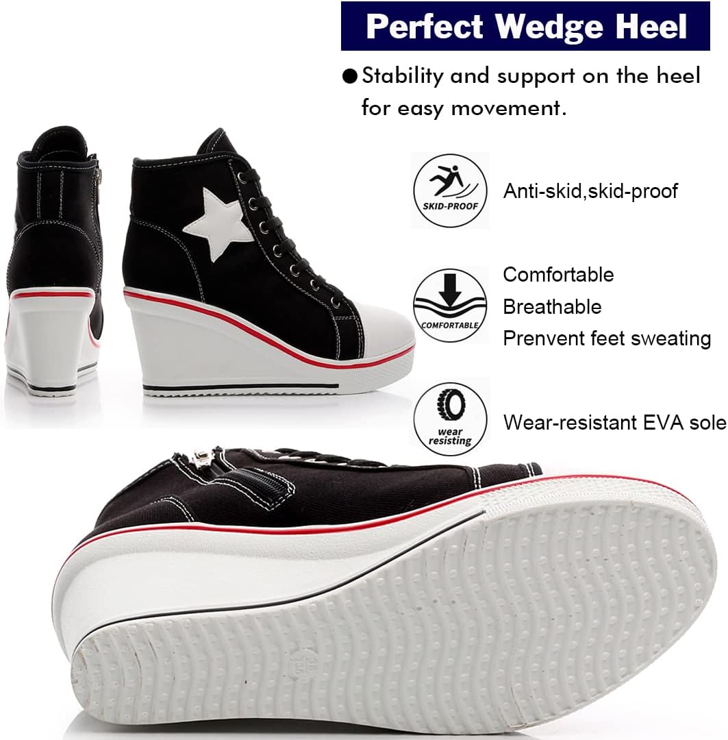 Mei MACLEOD High Heel Wedge Sneakers for Women Casual Lace Up Canvas Shoes for Ladies Platform Wedge Shoes AnkleBooties - Image 5
