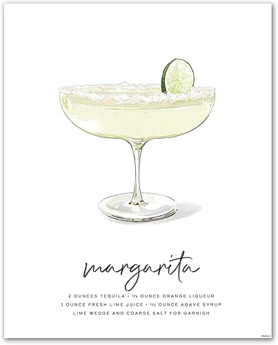 Margarita - Póster ilustrado de alcohol con ingredientes, póster de bar vintage, sin marco, de 8 x 10, regalo perfecto de Navidad para hombre,