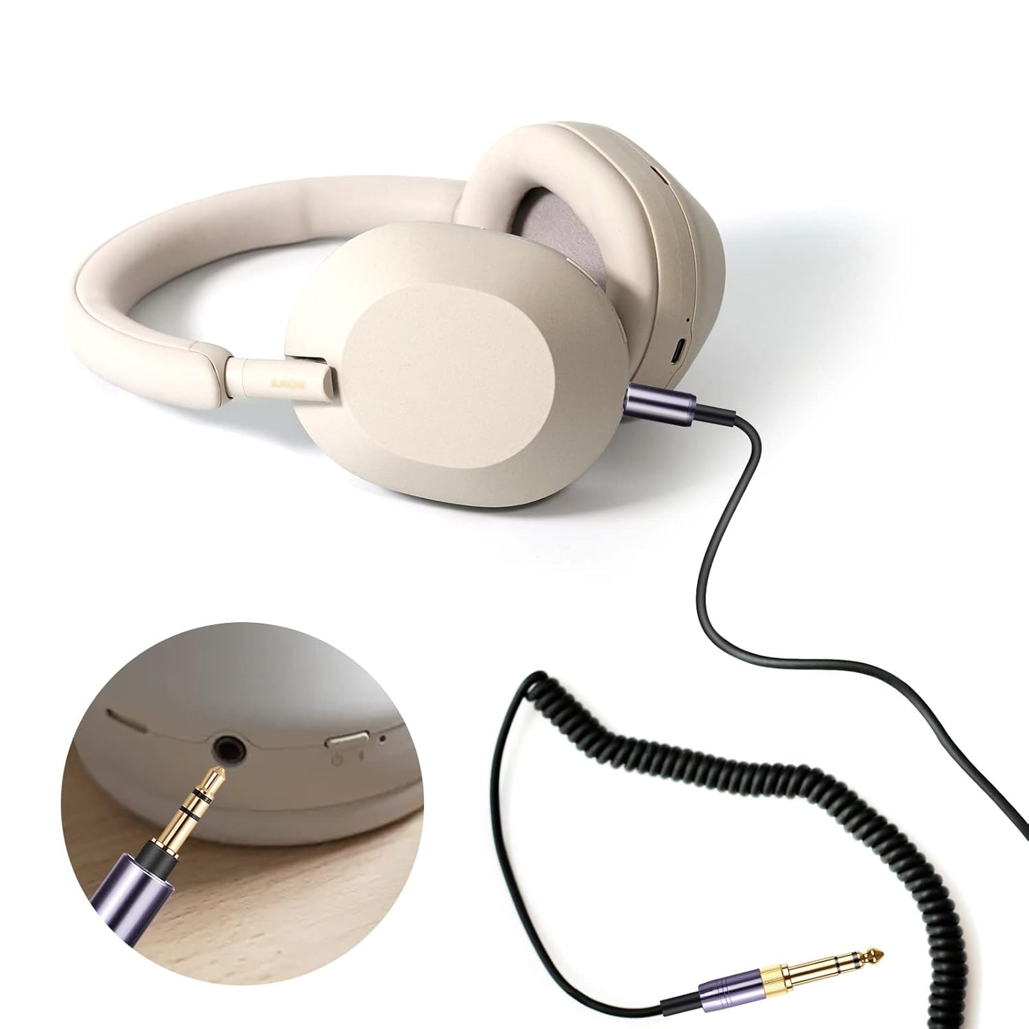 weishan WH-1000XM5 Cable Coiled Aux Cord for Sony WH-1000XM6, WH-CH720N, WH-CH710N, MDR-950BT, 1AM2, 7520 Noise Canceling Headphones, 3.5mm(1/8") Extension Wire with 6.35mm(1/4") Adapter, 14ft - Image 3